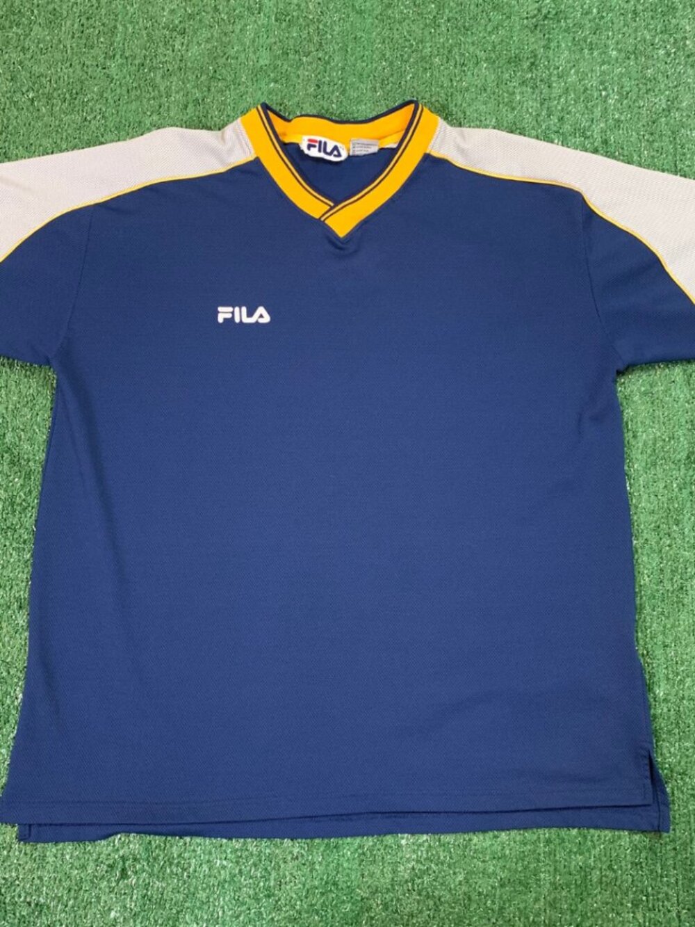Vintage Fila Colorblock Mesh V-Neck Shirt Made in Italy 90s Tennis L